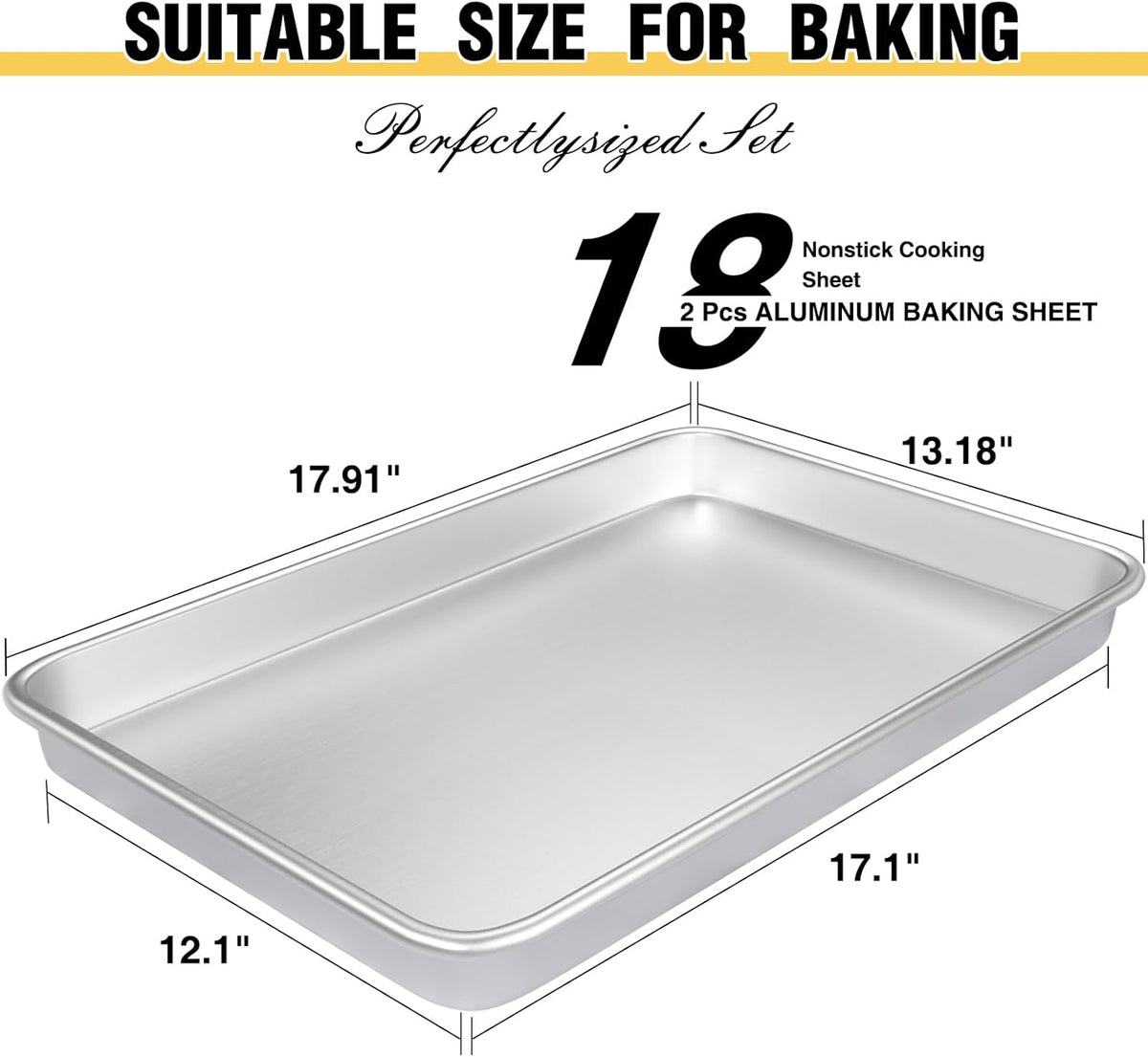 Commercial Quality Baking Sheet Pan Set, Natural Aluminum Cookie Sheet, Umite Chef Warp Resistant Baker's Half Sheet Pan, Large Thick Cookie Tray Pans for Baking, Roasting(2 Pack, 18X13In)