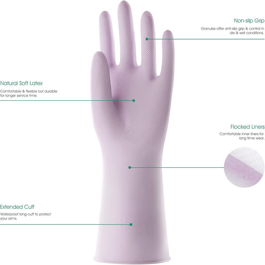 COOLJOB 3 Pairs Colorful Household Gloves with Cotton Liner & Non-slip Grip, Water Resistant Reusable Dish Washing Rubber Gloves for Kitchen & Bathroom Cleaning, Small