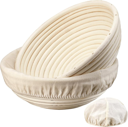 Dimpola Banneton Bread Proofing Basket - 9 inch Banneton Basket Set of 2 Sourdough Proofing Basket Round Proofing Bowls Handmade Rattan Baskets and Liners