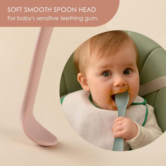 6-Piece Silicone Baby Feeding Spoons, First Stage Infant Spoons, Soft-Tip Easy on Gums I Baby Training Spoon | Infant Utensils Feeding Supplies, Dishwasher & Boil-proof