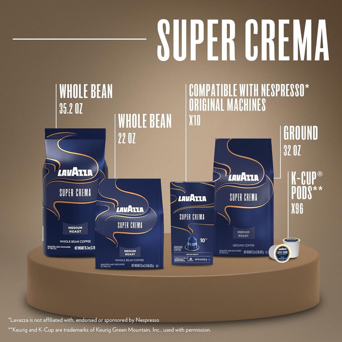 Lavazza Super Crema Whole Bean Coffee, Medium Espresso Roast, Arabica and Robusta Blend, 2.2 lb Bag, Package May Vary (Pack of 1)