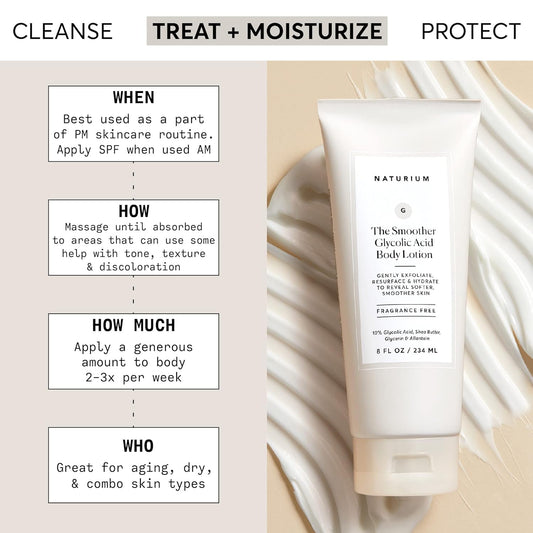 Naturium The Smoother Glycolic Acid Body Lotion, Resurfacing & Exfoliating Treatment, with 10% Glycolic Acid, 8 oz