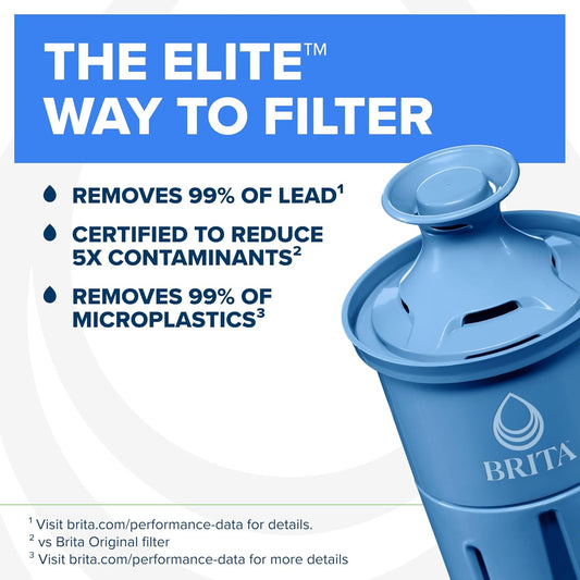Brita Filter Replacements for Water Pitchers and Dispensers, Elite, NSF Certified to Remove 99% of Lead, 2 Count, Blue