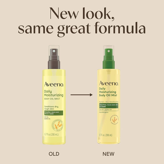 Aveeno Daily Moisturizing Dry Body Oil Mist with Oat & Jojoba Oil for Dry, Rough, Sensitive Skin, Lightweight, Non-Greasy, Body Spray, Paraben, Silicone & Phthalate-Free, 6.7 fl oz