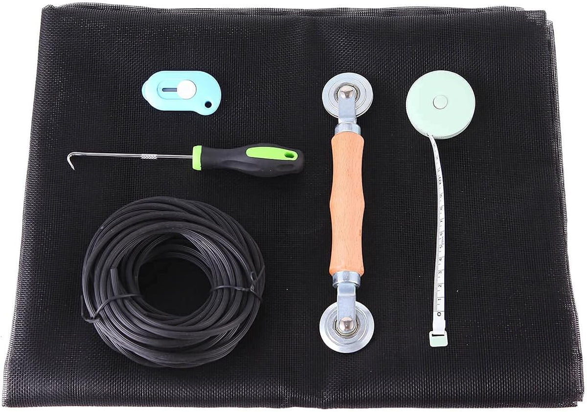 Windows Screen and Screen Door Repair Kit, 48"x118" Charcoal Fiberglass Mesh with Rolling Tool/Hook/Ruler/Cutter/Spline - Window Screen & Sliding Screen Door Replacement for Windows, TOOLTRIZ