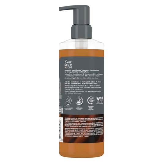 DOVE MEN + CARE 2-in-1 Shampoo + Conditioner Sandalwood & Cardamom Oil for Thick & Full Hair, + Vitamin B3 & Mineral Complex, 17.5 oz
