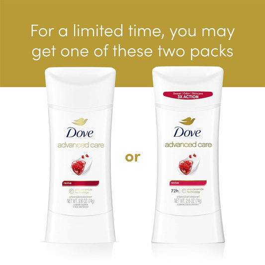 Dove Advanced Care Antiperspirant Deodorant for Women Twin Pack Revive 72 hour sweat and odor protection 2.6 oz (Packaging May Vary)