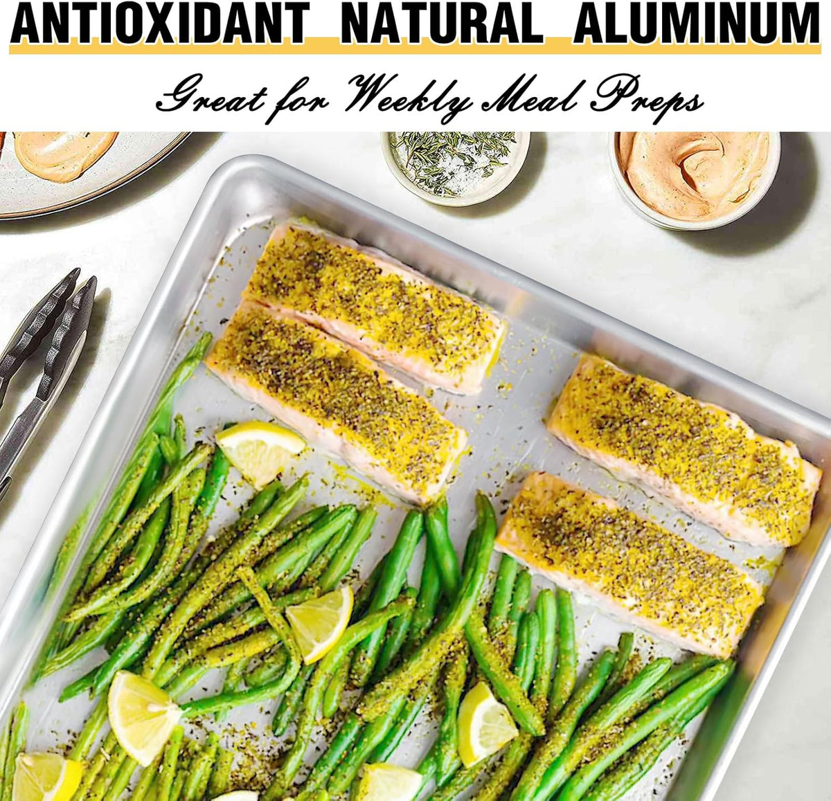 Commercial Quality Baking Sheet Pan Set, Natural Aluminum Cookie Sheet, Umite Chef Warp Resistant Baker's Half Sheet Pan, Large Thick Cookie Tray Pans for Baking, Roasting(2 Pack, 18X13In)