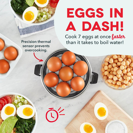 Dash Rapid Egg Cooker - Boiler, Poacher & Steamer - Includes Measuring & Recipe Guide - Dishwasher Safe - BPA Free - Holds 7 Eggs, Black