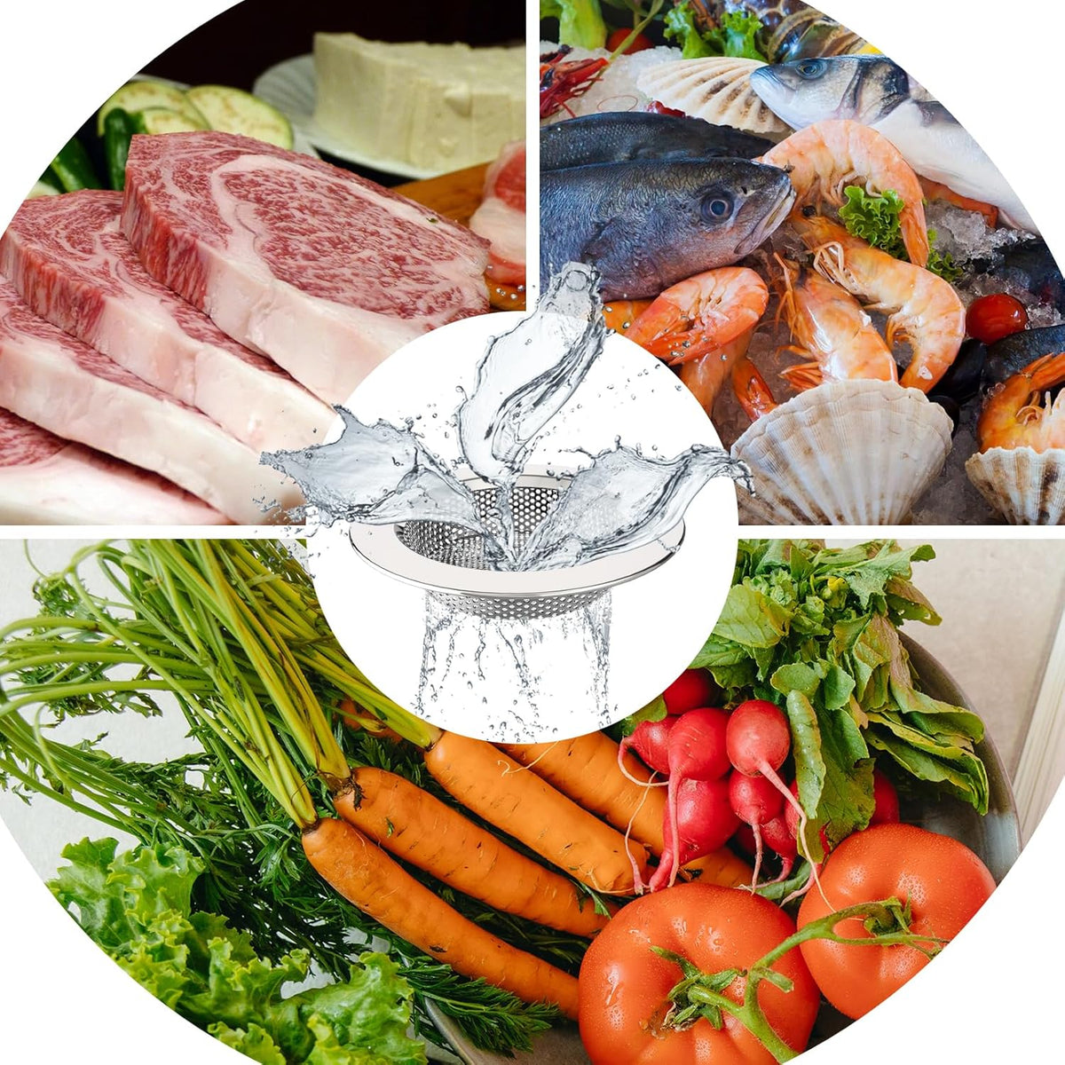 MR.SIGA Kitchen Sink Strainer, Stainless Steel Sink Drain Strainer, Dishwasher Safe, Outer Diameter 4.4 inch/11.2cm, Inner Diameter 3 inch/7.6cm, Pack of 3