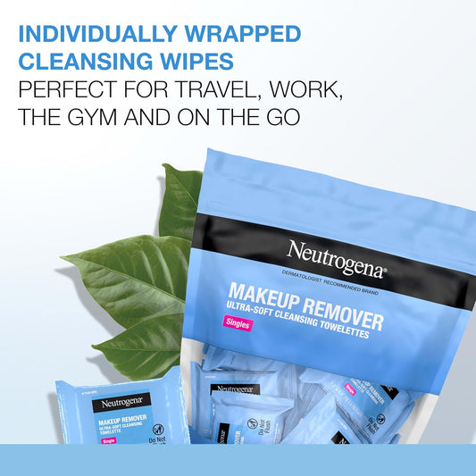 Neutrogena Makeup Remover Wipes, Daily Single Face Cleansing Towelettes, Makeup Removing Cleansing Wipes Removes Dirt & Oil, Alcohol-Free Face Towelettes, 20 ct