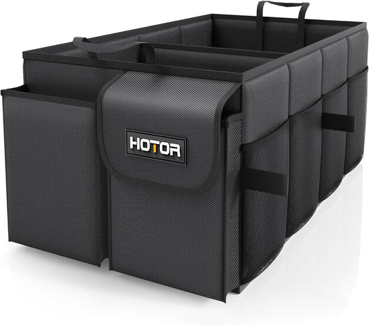 HOTOR Trunk Organizer - Car Organizer, Foldable Trunk organizer for SUVs & Sedans, Sturdy Car Organization for Car Accessories, Tools, Sundries, Black, 2 Compartments, 21.3"×12.6"×10.6"