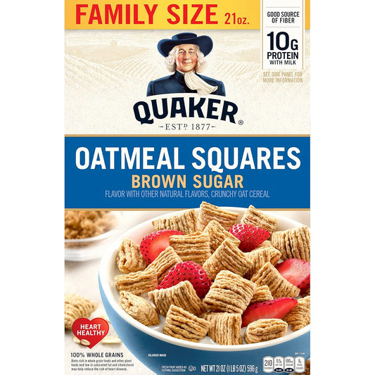 Quaker Oatmeal Squares Breakfast Cereal, Brown Sugar, 21oz Family Size Box