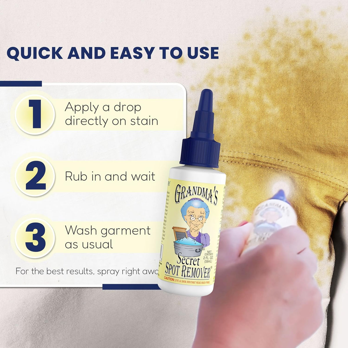 Grandma's Secret Spot Remover Laundry Spray - Chlorine, Bleach and Toxin-Free for Clothes - Fabric Stain Remover Removes Oil, Paint, Blood and Pet Stains - 16 oz & 2 oz Combo, DuoPack