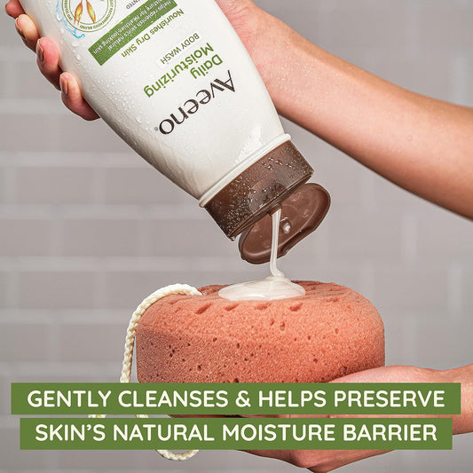 Aveeno Daily Moisturizing Body Wash Cleanser & Shaving Gel for Men & Women, Clean-Rinsing for Softer & Smoother Skin, Gentle & Lightly Scented, 18 fl. Oz, Pack of 2