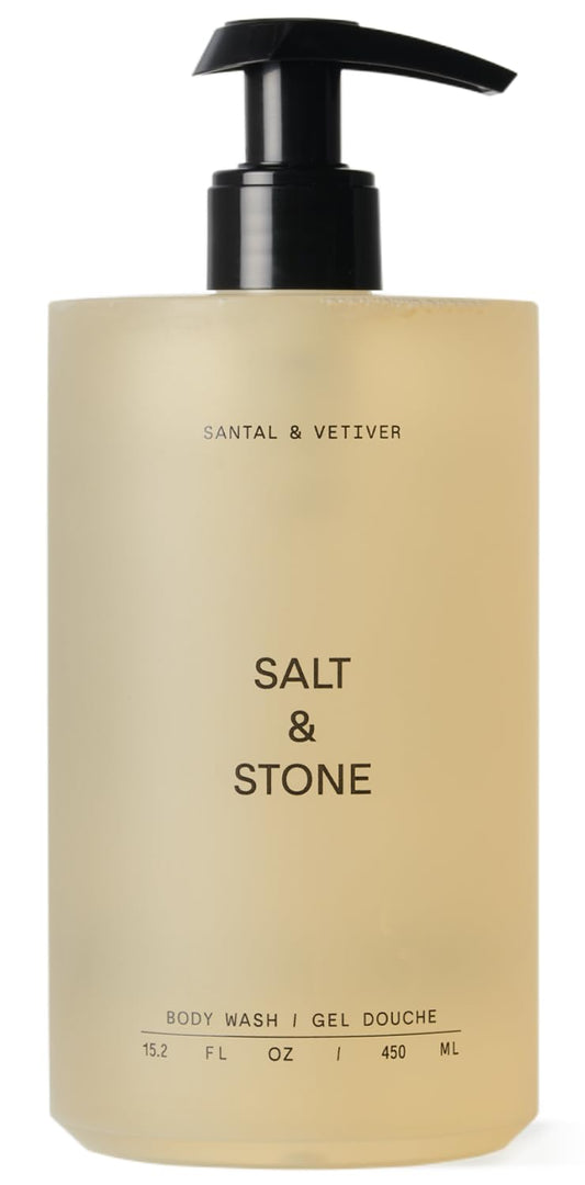 Salt & Stone Body Wash with Antioxidants for Deep Moisture | For Women & Men, Sulfate, Paraben, & Dye Free, Leaving Skin Soft and Hydrated | Santal & Vetiver 15.2 fl oz