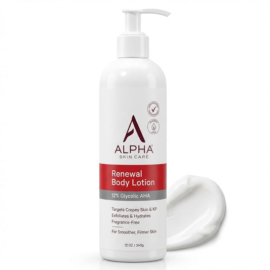 Alpha Skin Care Revitalizing Body Lotion, 12% Glycolic AHA, Simple & Effective Daily Moisturizer with Alpha Hydroxy Acid, Hydrates & Exfoliates for Soft, Smooth Skin, Anti-Aging, 12 Oz