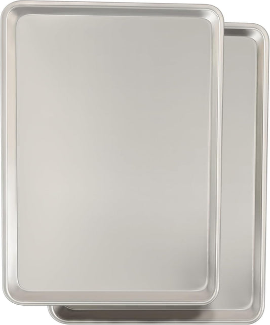 Commercial Quality Baking Sheet Pan Set, Natural Aluminum Cookie Sheet, Umite Chef Warp Resistant Baker's Half Sheet Pan, Large Thick Cookie Tray Pans for Baking, Roasting(2 Pack, 18X13In)