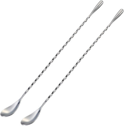 Briout Bar Spoon Cocktail Mixing Stirrers for Drink, Stainless Steel 12 Inches Long Handle, Silver 2 Pieces