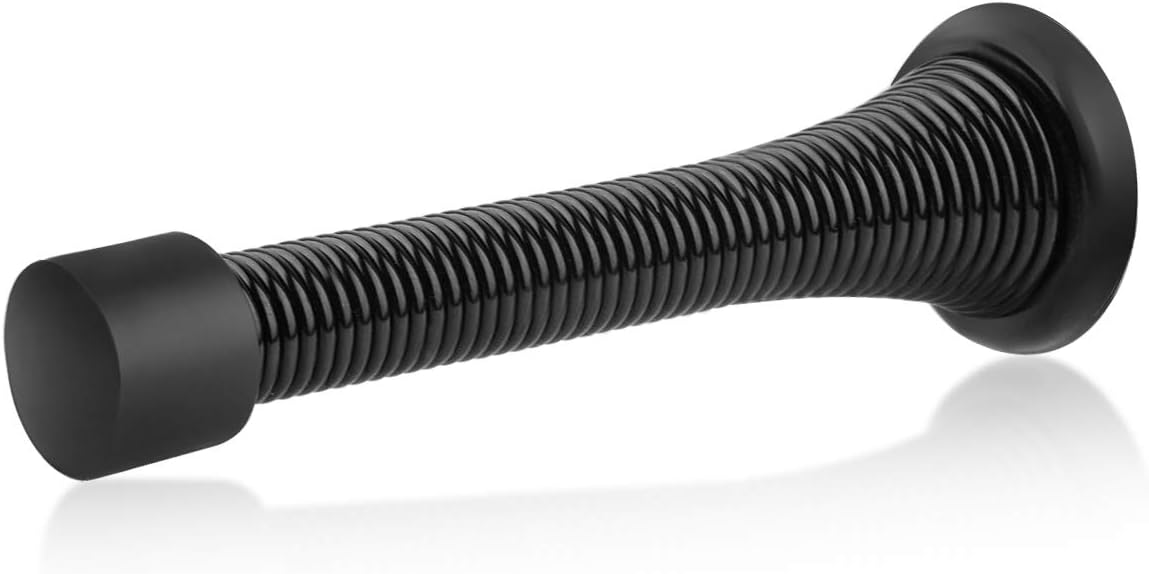 HOMOTEK 12 Pack Black Spring Door Stops,3-1/8" Heavy Duty - Flexible Door Stopper with Low Mounted Black Rubber Bumper Tips