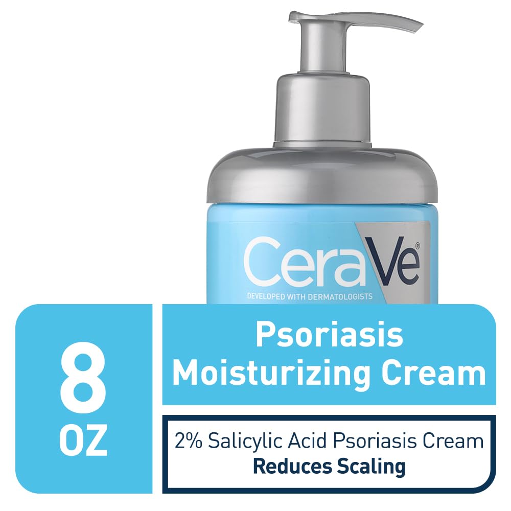 CeraVe Moisturizing Cream for Psoriasis Treatment, With Salicylic Acid for Dry Skin Itch Relief & Urea for Moisturizing, Fragrance Free & Allergy Tested, 8 Oz