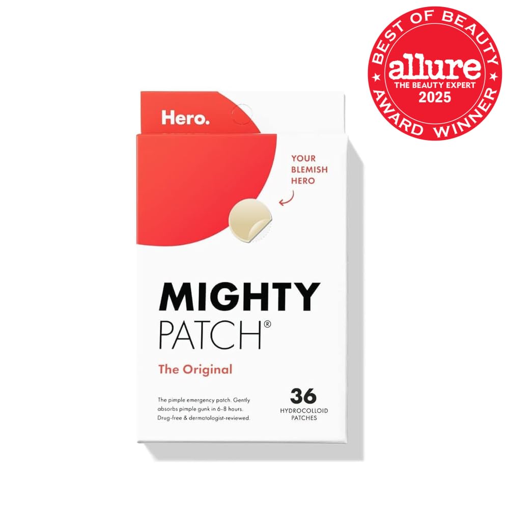 Mighty Patch Original Patch from Hero Cosmetics - #1 Hydrocolloid Acne Pimple Patches for Face, Shrinking Zits & Whiteheads in 1 Use, Nighttime Spot Pimple Stickers for Face, 36 Count