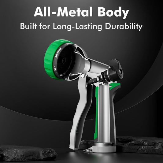 RESTMO Garden Hose Nozzle, Heavy Duty Metal Water Hose Nozzle with 7 Adjustable Spray Patterns, High Pressure Hand Sprayer with Flow Control for Watering Plants & Lawns, Washing Cars & Pets