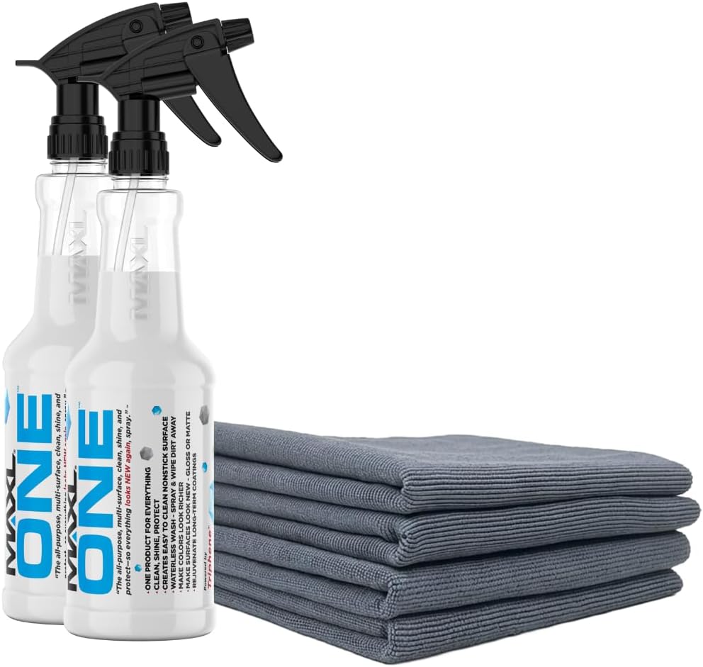 MAXLONE ™ Car Spray with Triphene® Technology, Quick Spray & Wipe All Purpose Waterless Detailer - Clean, Shine, Protect Paint, Glass, Wheels, Trim Without Pre-Washing (2, 20oz w 4 Micro Fiber Cloth)