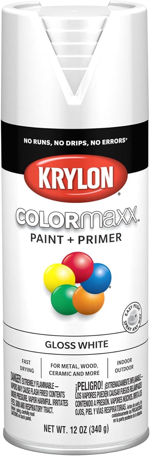 Krylon K05545007 COLORmaxx Spray Paint and Primer for Indoor/Outdoor Use, Gloss White 12 Oz (Pack of 1)