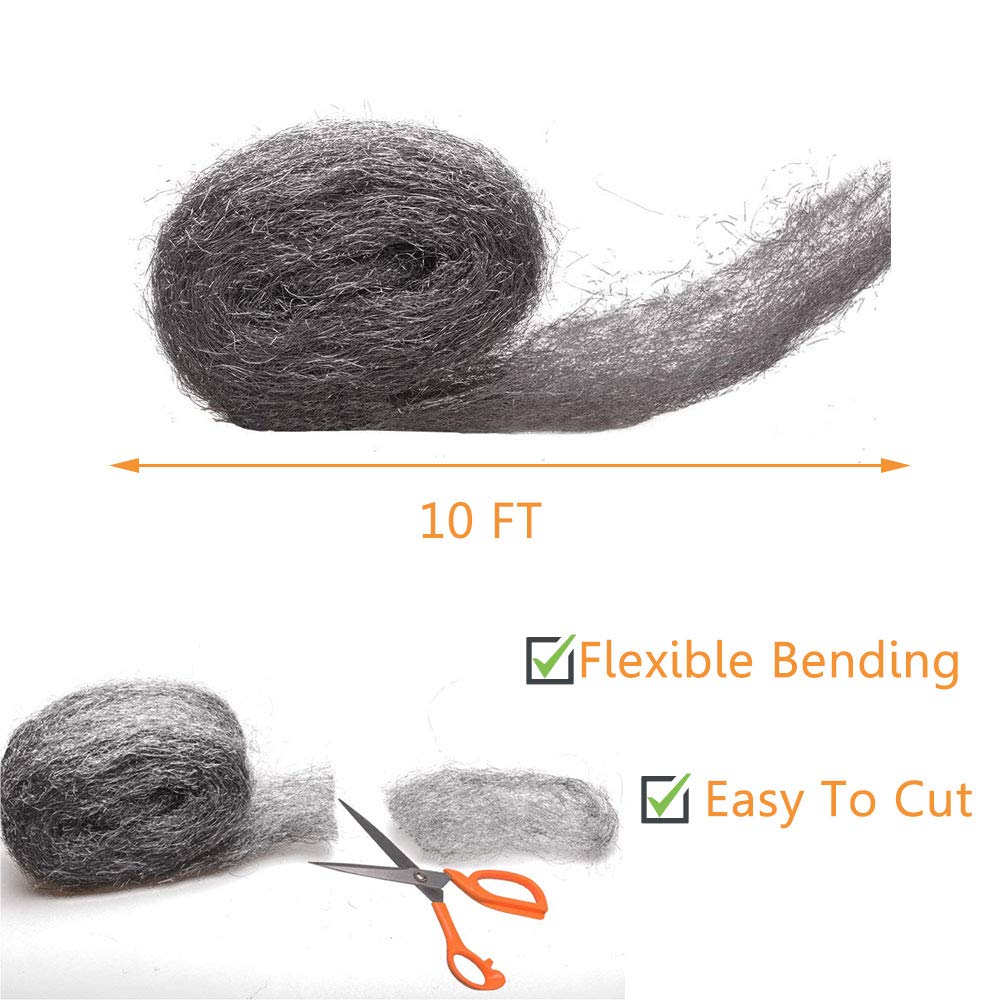 Steel Wool Mice Control, 2 Pack 3" x10 Ft Hole Filler, Gap Blocker, Barrier, Protect Against Animals in Holes Holes, Siding, Pipeline, Vents for Garden, House, Garage