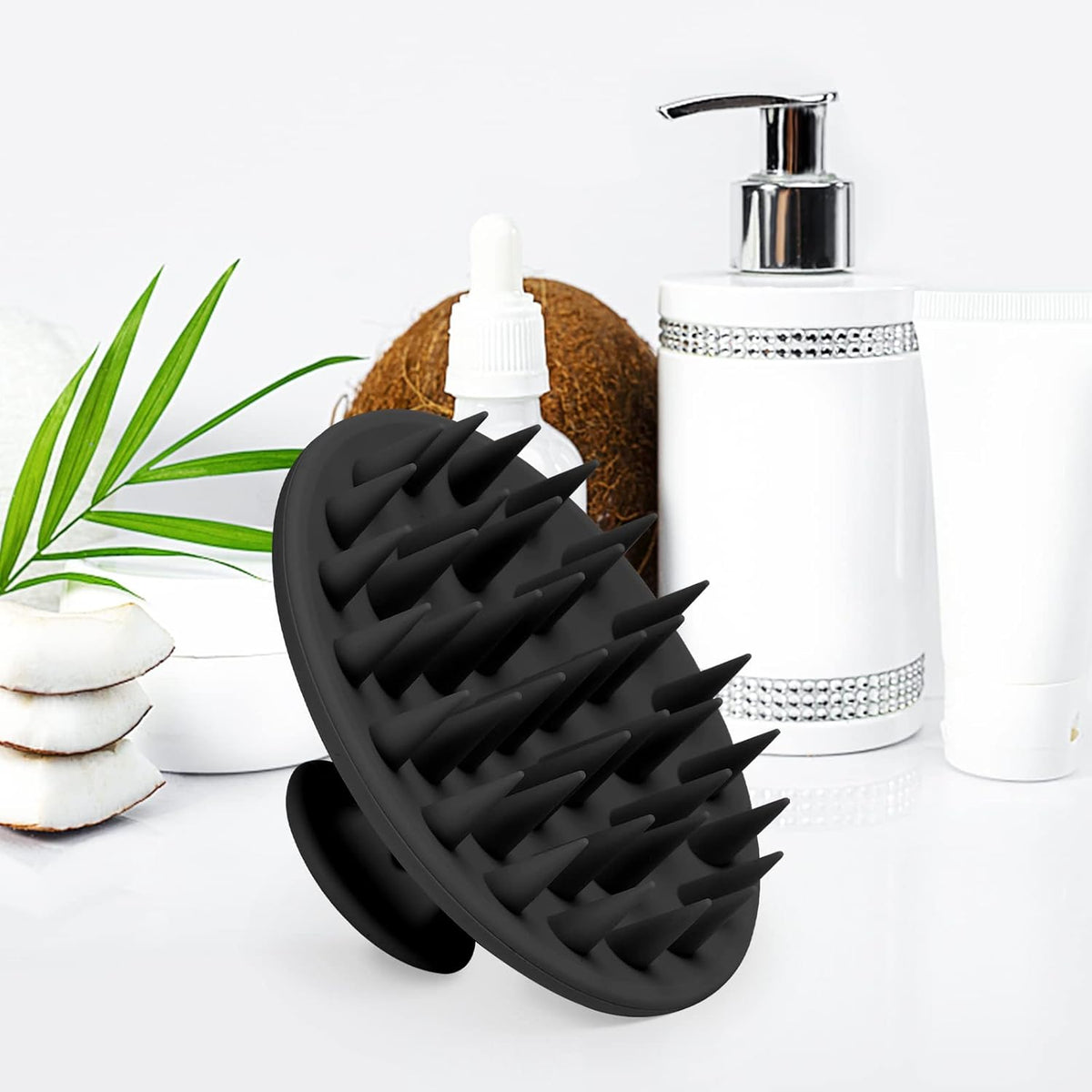 Meartchy Silicone Scalp Massager Shampoo Brush, Scalp Brush for Hair Growth & Dandruff Removal, Hair Scrubber Scalp Stimulator Exfoliator Brush with Soft Bristles for Wet Dry Scalp Care (Black)