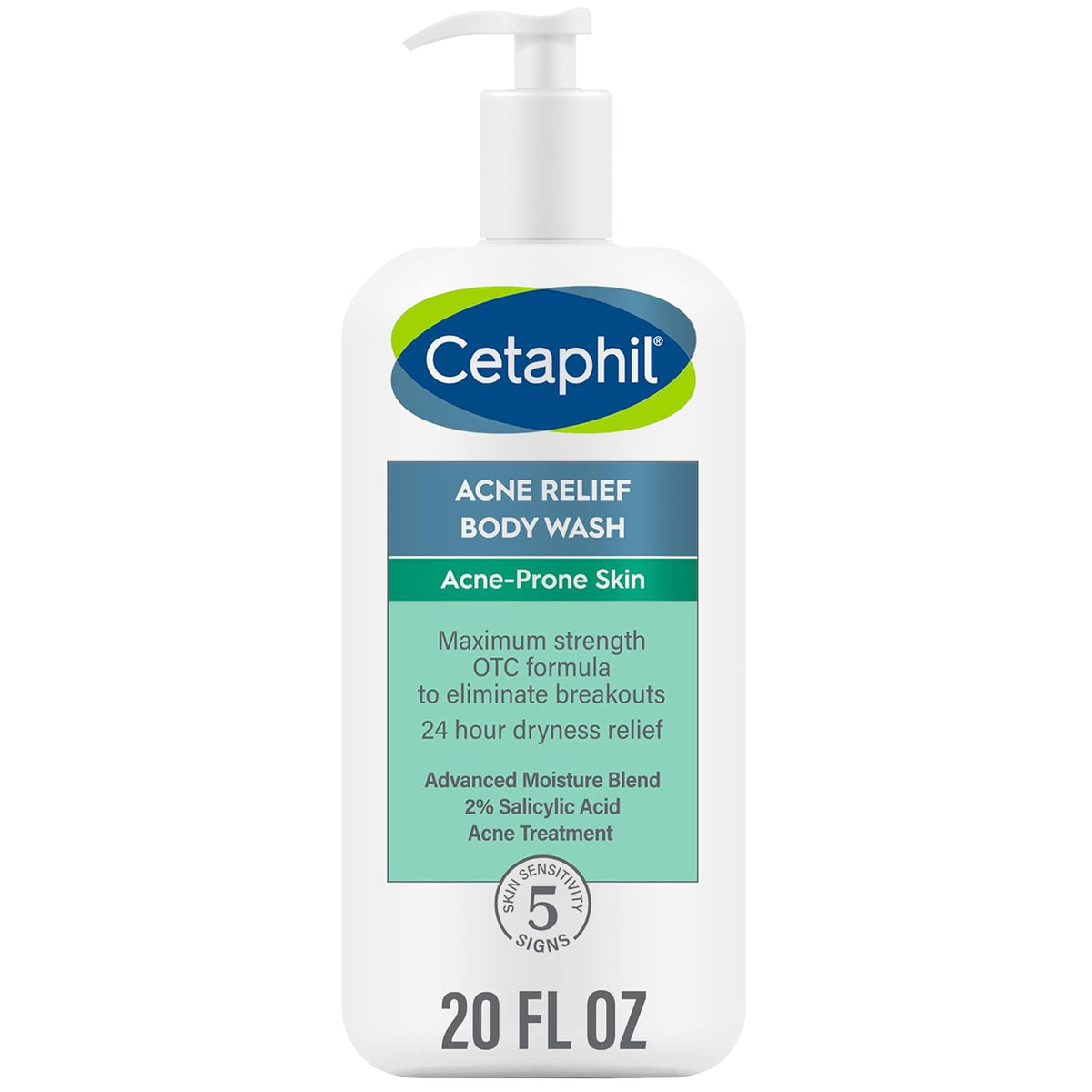 Cetaphil Body Wash, Acne Relief Body Wash with 2% Salicylic Acid to Eliminate Breakouts, Gently Exfoliates and Provides 24Hr Dryness Relief, 20 oz