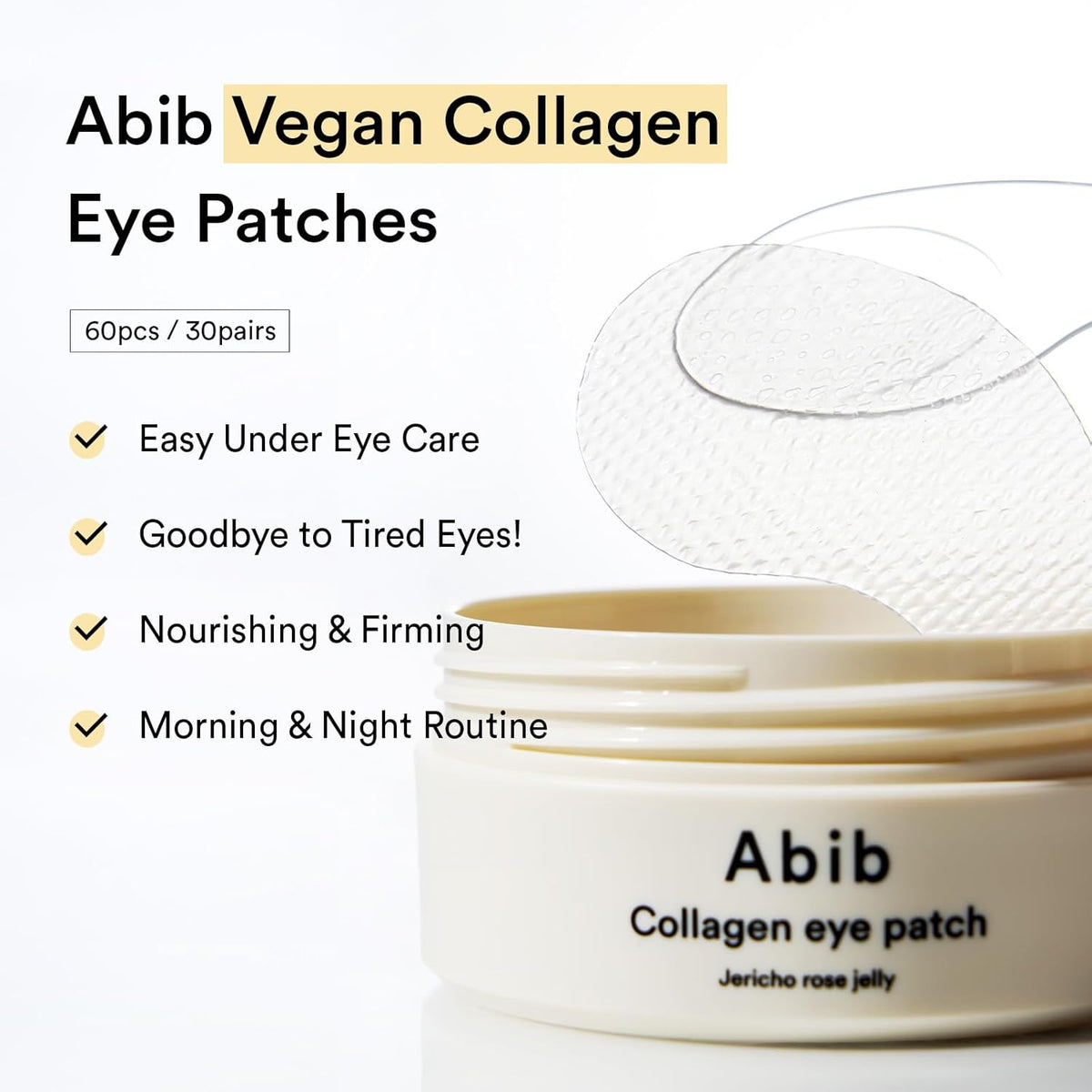 Abib Collagen Peptide Eye Patches for Wrinkles & Fine Line with Jericho Rose Jelly, 60 Count, Korean Skin Care