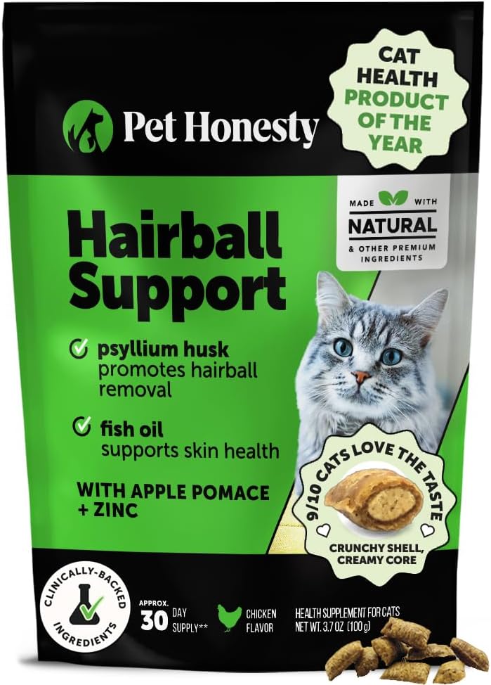 Cat Hairball Support Crunchy & Creamy Chews, Hairball Remedy Treats, Cat Furball Treatment, Supports Skin & Coat, Vitamins for Digestion, Chicken (30-Day Supply)