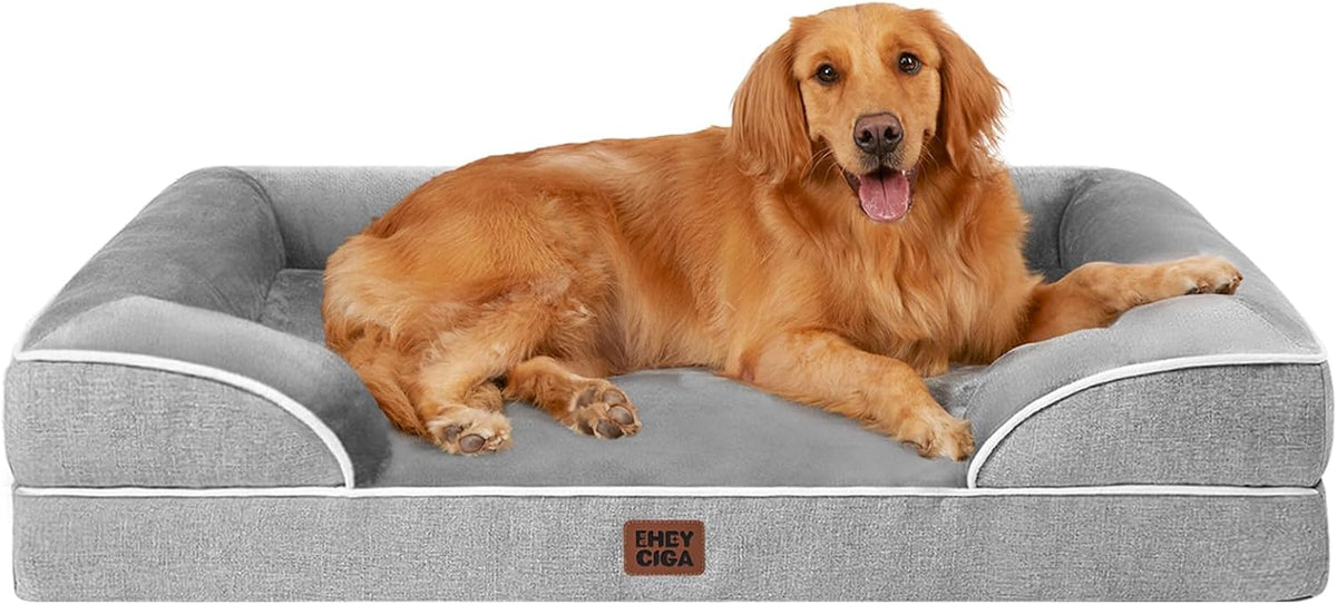 EHEYCIGA Orthopedic Dog Beds for Extra Large Dogs 44x32Inch, Waterproof Memory Foam XL Pet Bed with Sides, Non-Slip and Egg-Crate Foam Big Dog Couch Bed with Washable Removable Cover, Grey