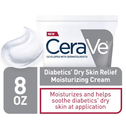 CeraVe Moisturizing Cream for Diabetics’ Dry Skin, Urea Cream with Bilberry for Face and Body, Fragrance Free & Paraben Free, 8 Ounce