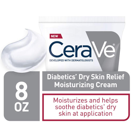 CeraVe Moisturizing Cream for Diabetics’ Dry Skin, Urea Cream with Bilberry for Face and Body, Fragrance Free & Paraben Free, 8 Ounce