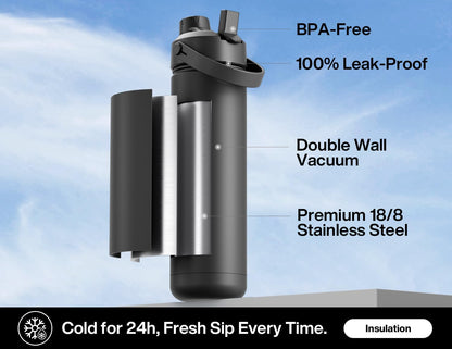 POWCAN 26 oz Insulated Water Bottle with 2-in-1 Straw and Spout Lid, Keep Cold 24H, Leak-Proof, Fits in Car Cup Holder, Stainless Steel Water Bottle for Sports, Travel, and School (Dark Knight)