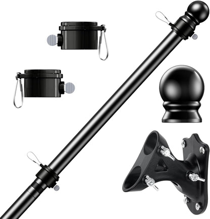 PHITRIC Flag Pole Kit, Tangle Free Spinning Stainless Steel Rustproof Flagpole for 3x5 Sports Fan Outdoor Flags for Outside House (Black, 5FT, with Bracket)