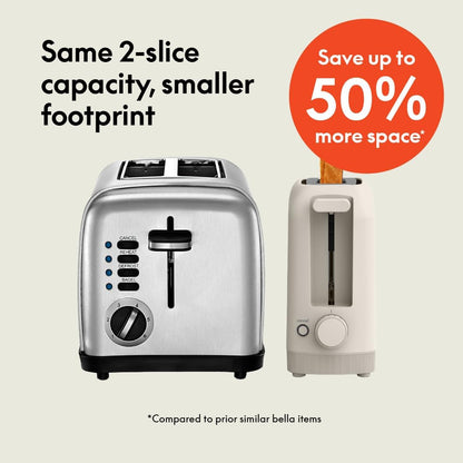 bella 2 Slice Slim Toaster, Fits-anywhere™ Kitchenware, 6 Setting Shade Control with Reheat & Cancel Buttons, Fits sourdough, 10” Long Slot, Anti Jam & Auto Shutoff, 900 Watt, Oatmilk