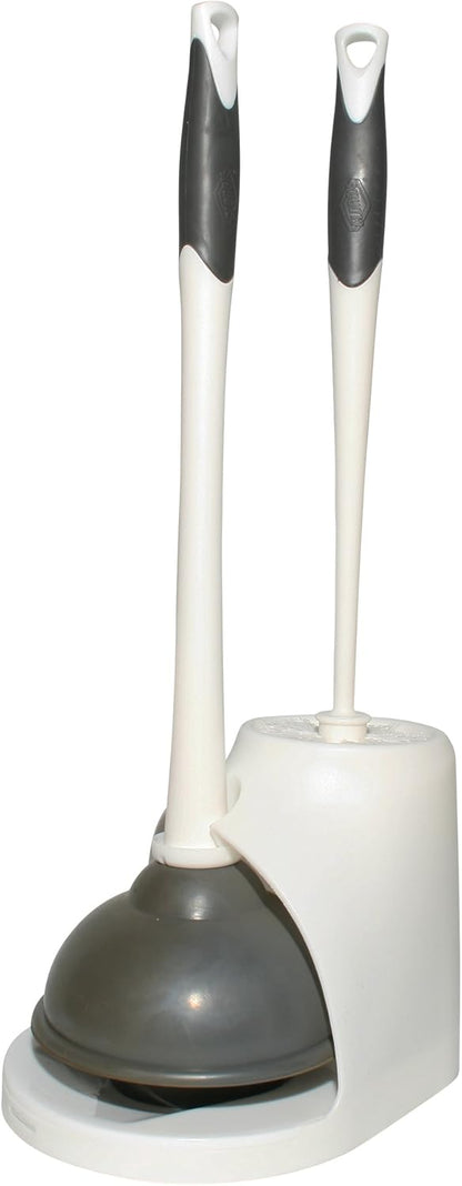Clorox Toilet Plunger and Bowl Brush Combo with Caddy, 6.75 x 7 x 19.5 in, White/Gray