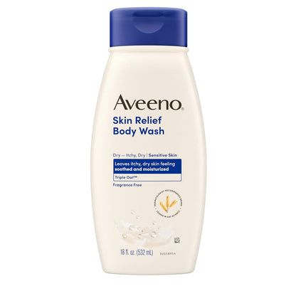 Aveeno Skin Relief Body Wash, Fragrance-Free with Triple Oat complex, Gentle Daily Cleanser for Sensitive Skin Leaves Itchy, Dry Skin Feeling Soothed & Moisturized, Soap-Free, 18 fl. oz