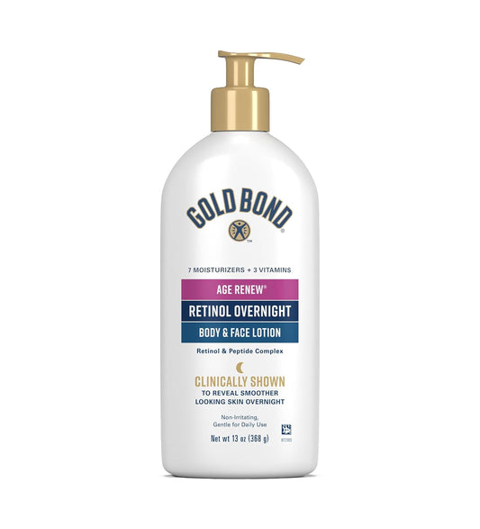 Gold Bond Age Renew Retinol Overnight Body & Face Lotion, Retinol Face and Body Lotion with Peptide Complex, 13 oz