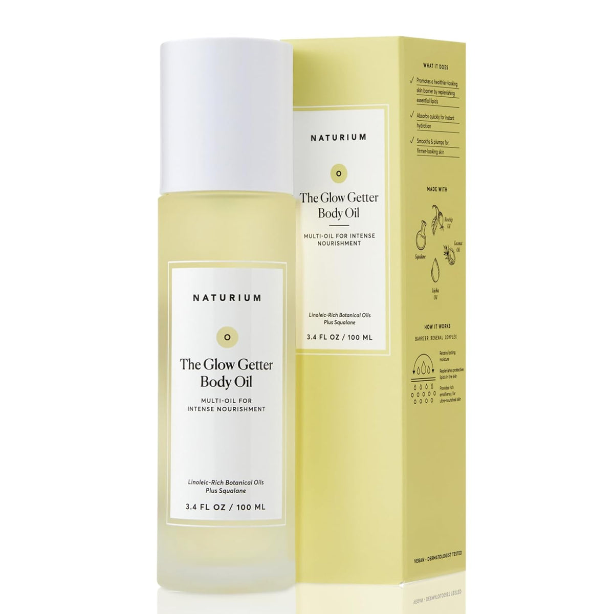 Naturium The Glow Getter Body Oil, Multi-Oil for Intense Nourishment, Hydrating & Moisturizing Formula, Vegan & Cruelty-Free, 3.4 oz