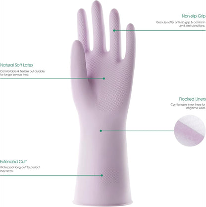 COOLJOB 3 Pairs Colorful Household Gloves with Cotton Liner & Non-slip Grip, Water Resistant Reusable Dish Washing Rubber Gloves for Kitchen & Bathroom Cleaning, Small