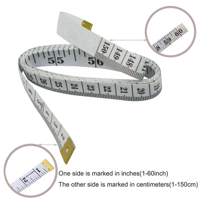 GDMINLO Soft Tape Measure Double Scale Body Sewing Flexible Tailor Craft Vinyl Ruler for Weight Loss Medical Body Measurement, Has Centimetre Scale on Reverse Side 60-inch（White）