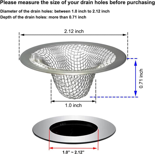1.0" Small Drain Strainer, Sink Drain Hair Catcher, Bathroom Sink Drain Strainer, 2PCS Drain Mesh Baskets for Laundry, Mop Pool, Utility, Slop, RV Sink, Stainless Steel Drain Filter