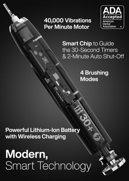 Aquasonic Black Series Ultra Whitening Toothbrush – ADA Accepted Electric Toothbrush- 8 Brush Heads & Travel Case – 40,000 VPM Electric Motor & Wireless Charging - 4 Modes w Smart Timer