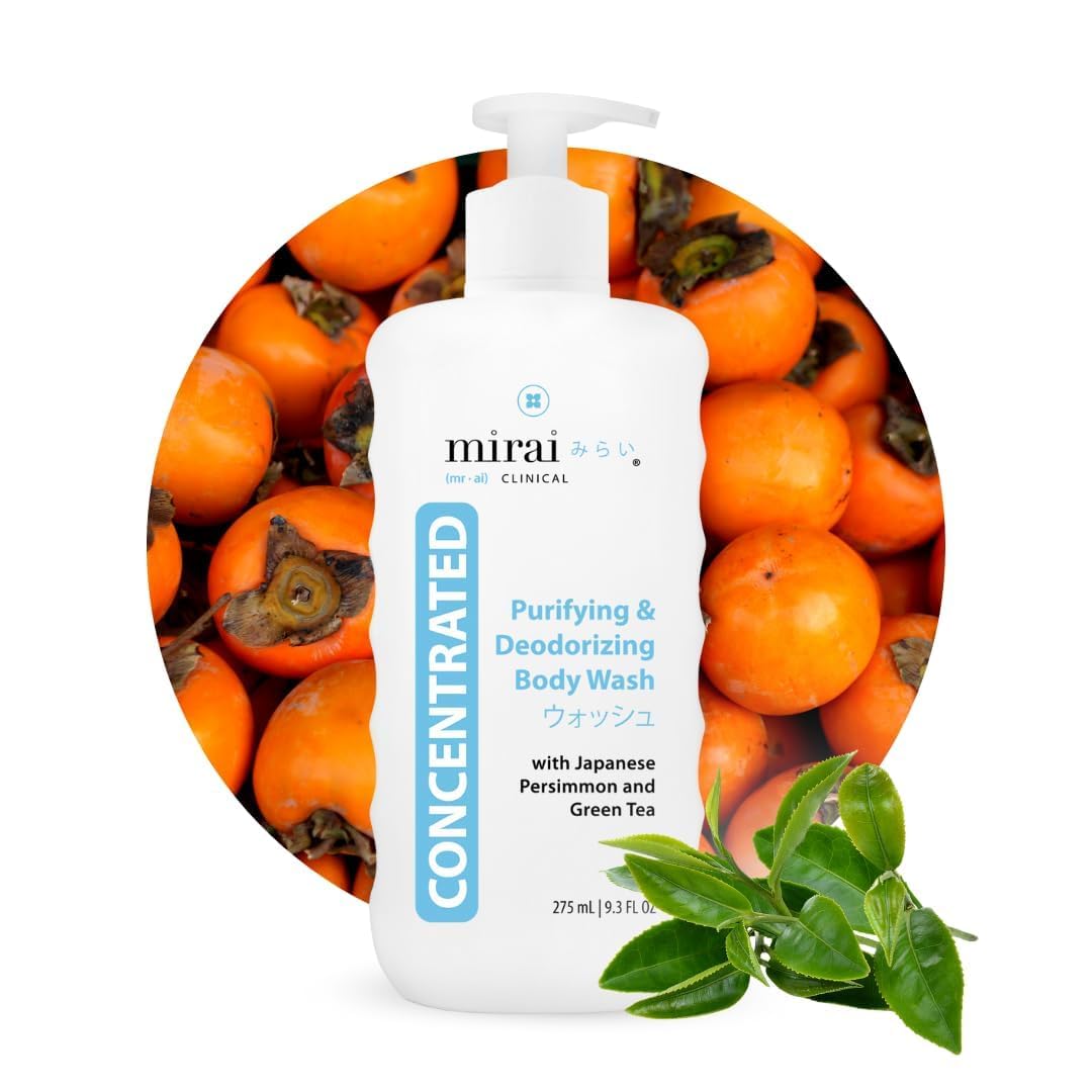 Mirai Clinical Body Wash for Strong Body Odor - Renewing Body Purifying & Deodorizing with Natural Persimmon & Green Tea Extracts - Nonenal® Eliminator for Women & Men - 9.29 Fl oz