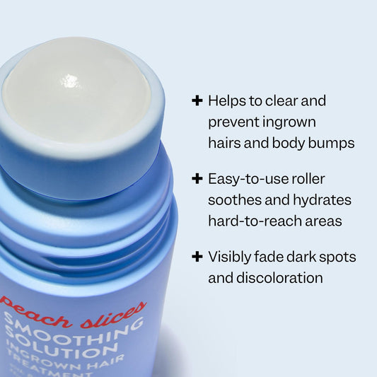 Peach Slices - Smoothing Solution Ingrown Hair Treatment (1.69 oz) - Smooth, Relieve, Soften Skin - 360 Roller - BHA, AHA, PHA, Niacinamide, Licorice - Vegan & Cruelty Free - Korean Skin Care & Beauty